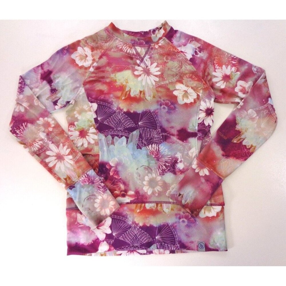 Volcom  Long Sleeve Athletic Top Artsy Floral  Print Front Pocket Womens S Small